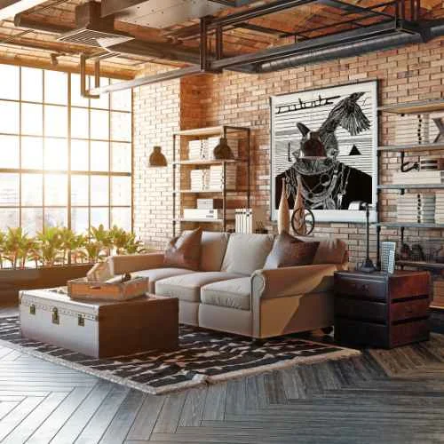 vintage suitcase as a centre table in Industrial Interior Design style living room
