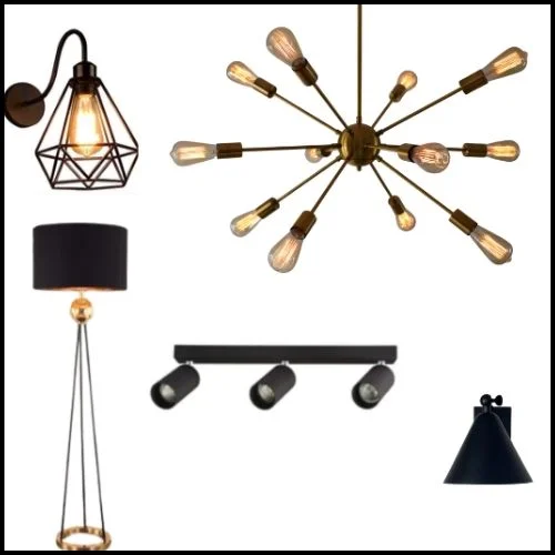 A collage of decorative lamps featuring various shapes while maintaining the theme with the same material for a unified look.