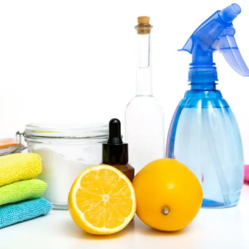 Natural cleaning products like lime and vinegar for an eco-friendly home.