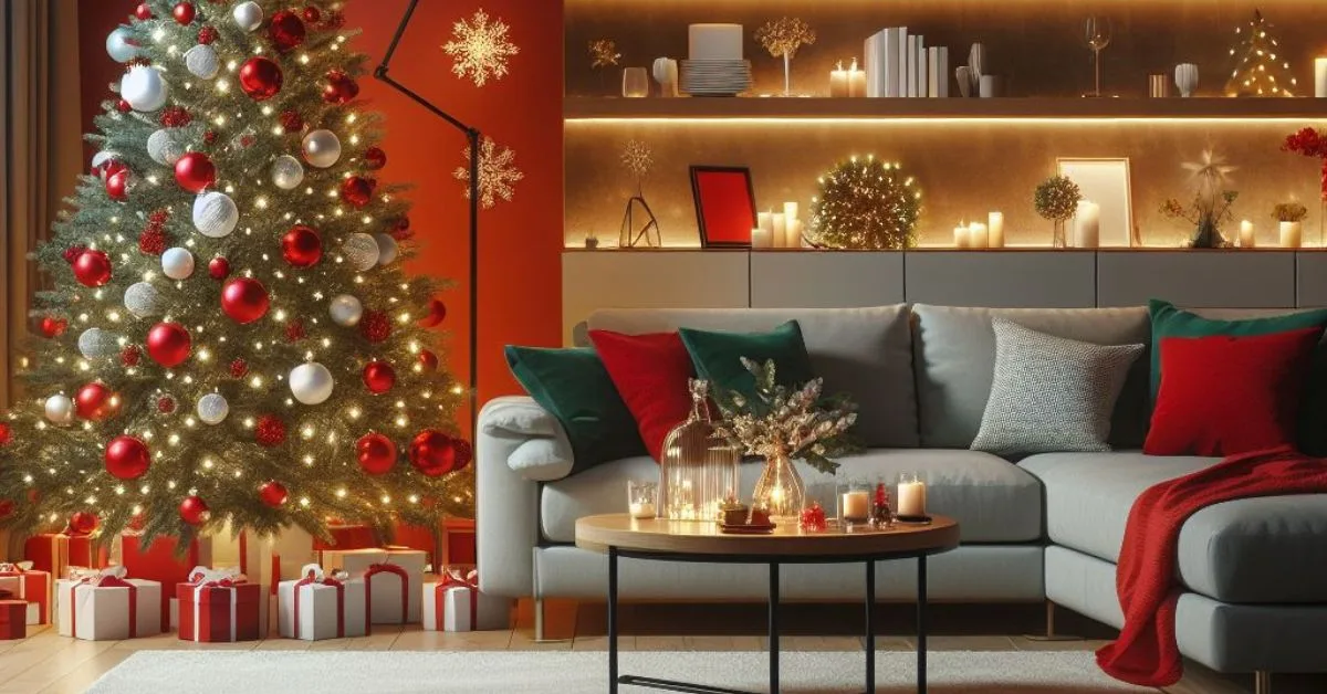 Living Room for the blog budget friendly Christmas decoration ideas