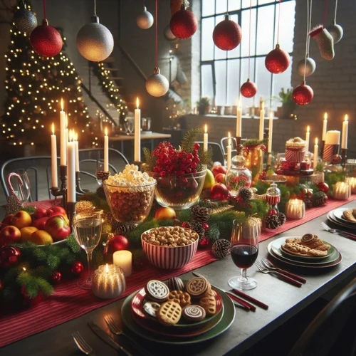 Festive drinks arranged on the Christmas table, ready to raise a toast and spread holiday cheer.