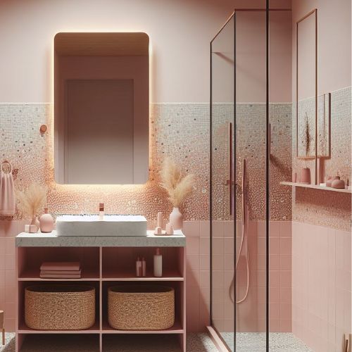 A bathroom featuring affordable accessories arranged to create a luxurious ambiance.
