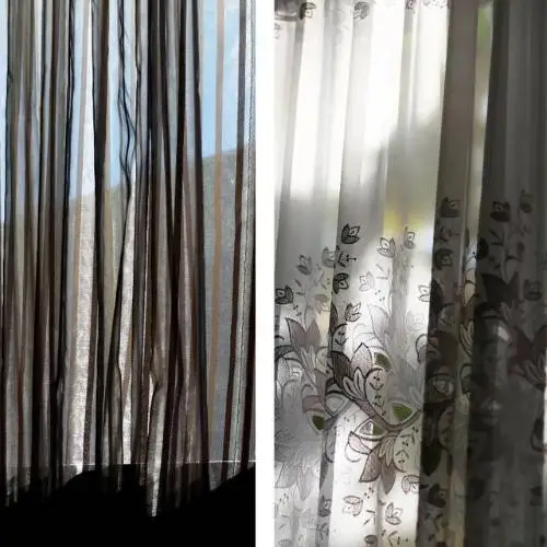 dark curtains and semi-sheer curtains placed side by side