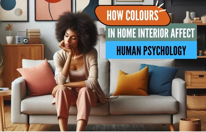 Woman sitting on a sofa in a colourful living room representation of "How to Use Colour Psychology"