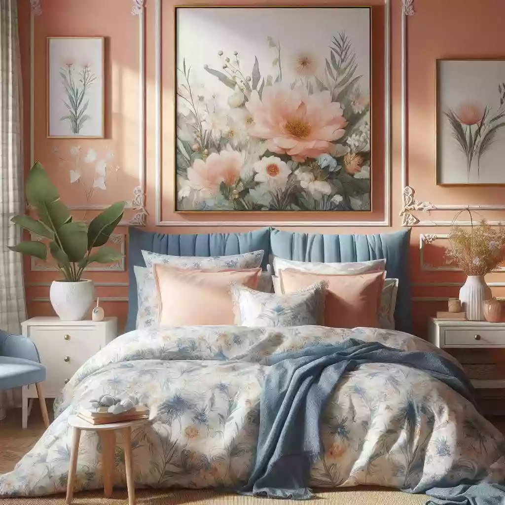 Summer Bedroom Ideas of Floral Design framed on the wall in a bedroom