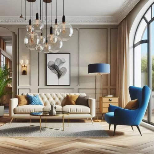 Which sofa pairs well with blue accent chair... definitely beige sofa!