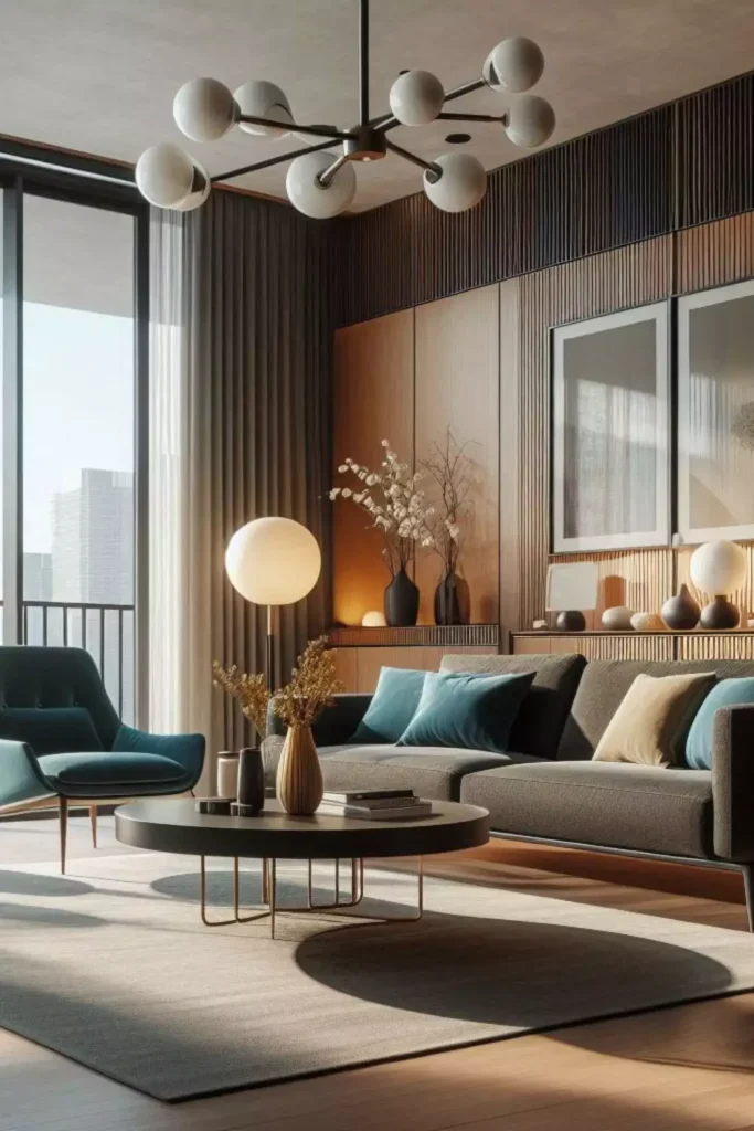 Timeless elegance meets modern comfort in this mid-century modern living room.