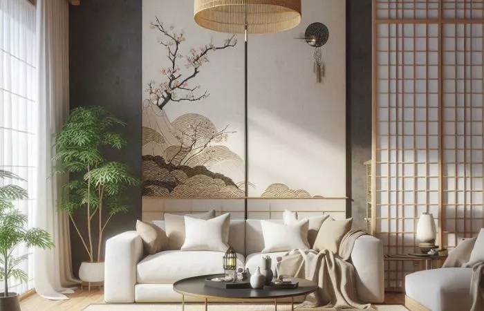 living room designed in Japandi Interior Design style