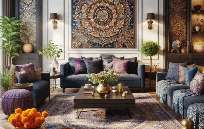 living room decorated in Indian interior design style