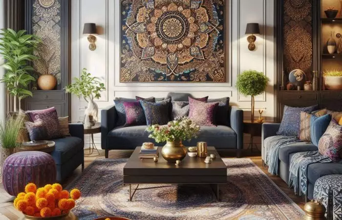 living room decorated in Indian interior design style