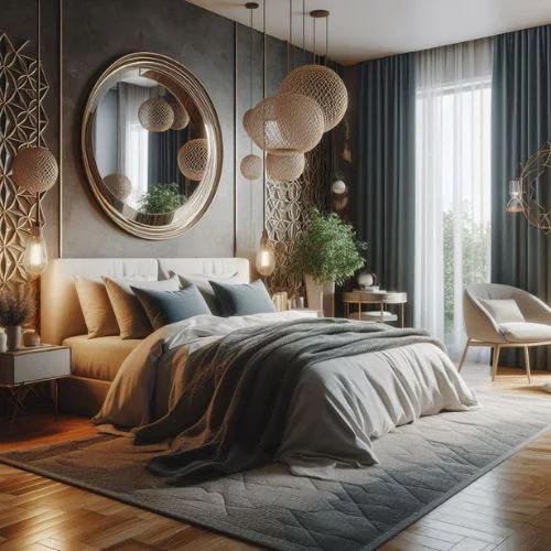 A large ornate mirror hung above the bed is one of the solutions to your question How to Decorate the Wall Behind the Bed