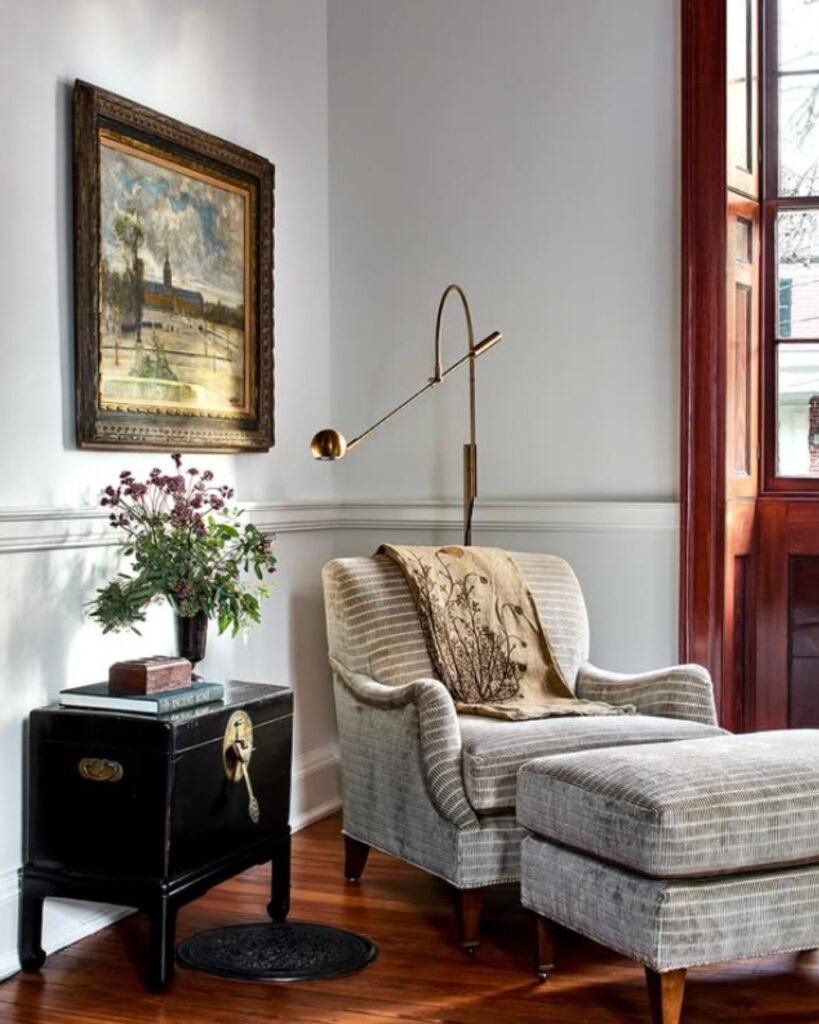 Budget friendly decor idea—cozy personal nook with a lazy chair and simple decor to create a corner just for you.