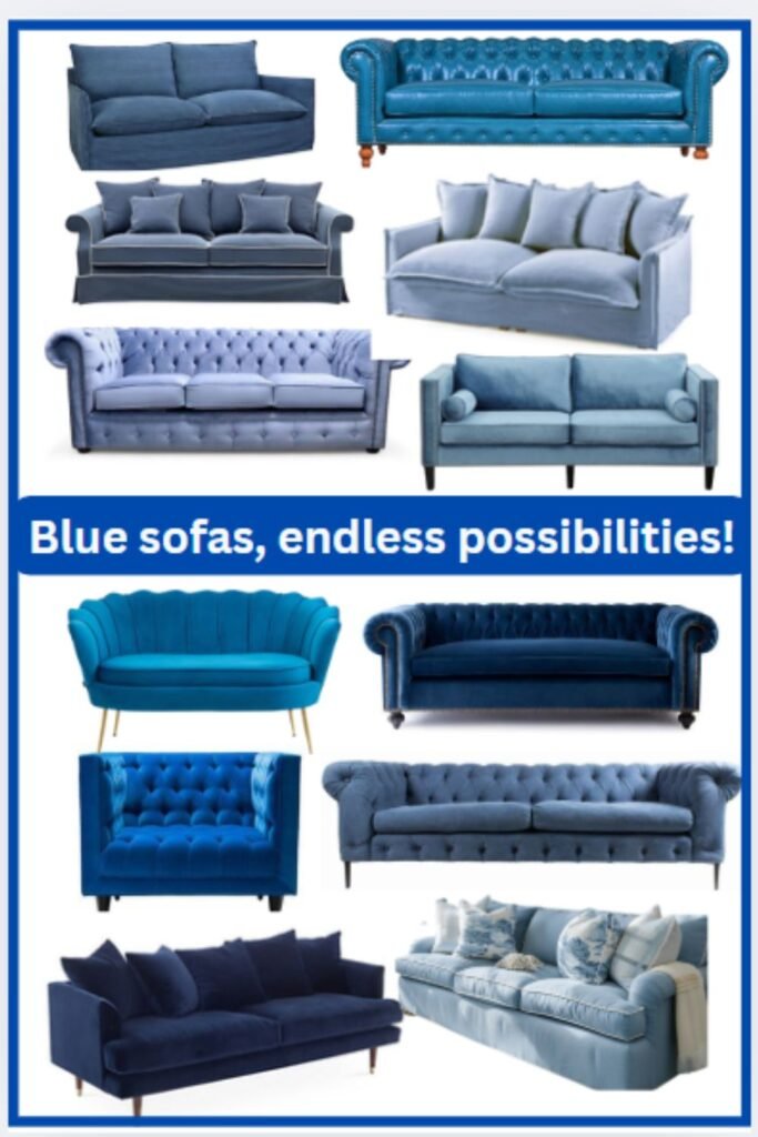 Sample of a stunning range of shades for a blue sofa!