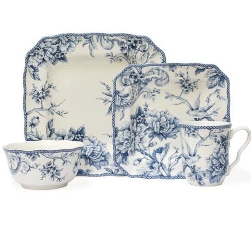 square-shaped, Blue and White Dinnerware Set