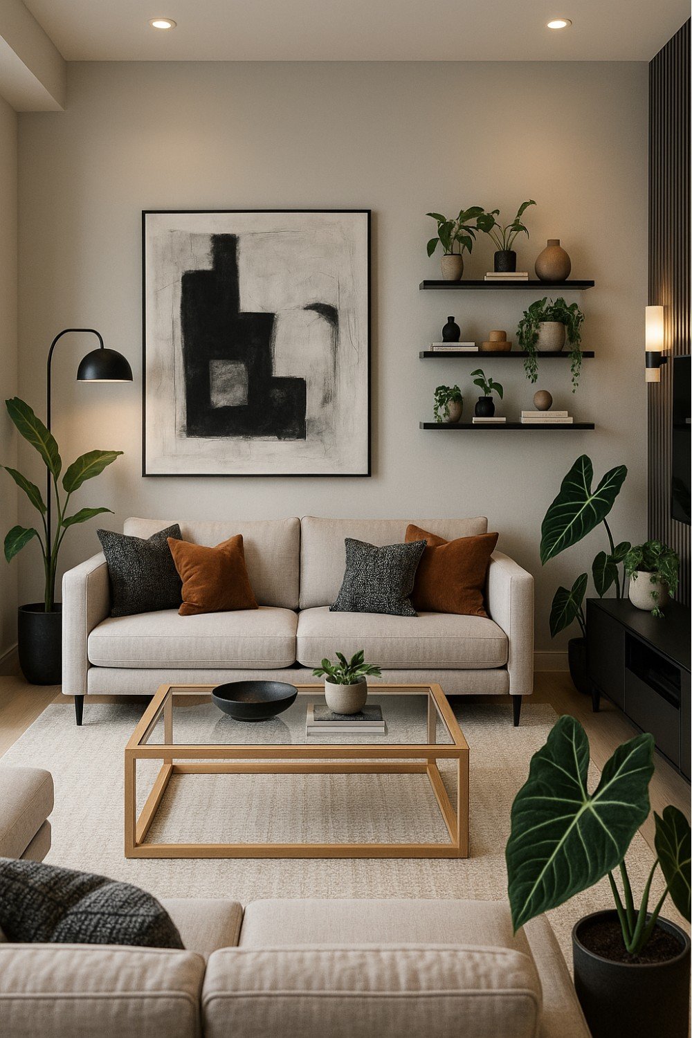 A living room seating area with a sofa, accent chairs, and coffee table as part of the living room essentials checklist.