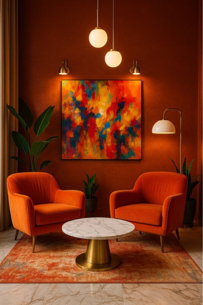 well-lit living room with natural and layered artificial lighting, emphasizing lighting as part of the living room essentials checklist.
