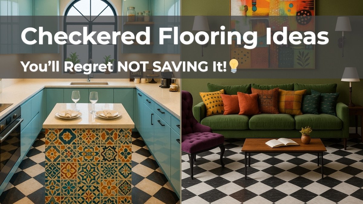 Black and White checkered flooring in modern kitchen and Livingroom