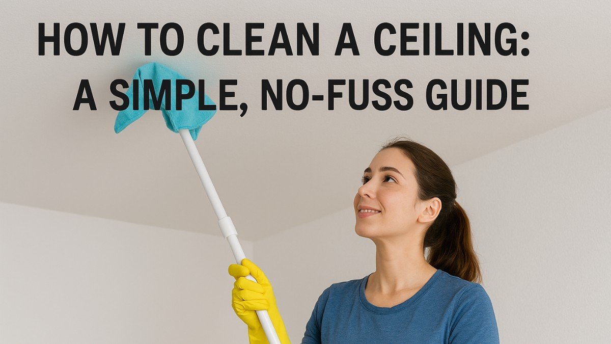 a lady cleaning ceiling
