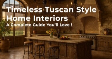 Rustic Tuscan-style kitchen with stone walls, wood cabinetry, ornate chandeliers, and a farmhouse island adorned with sunflowers and fresh fruit.