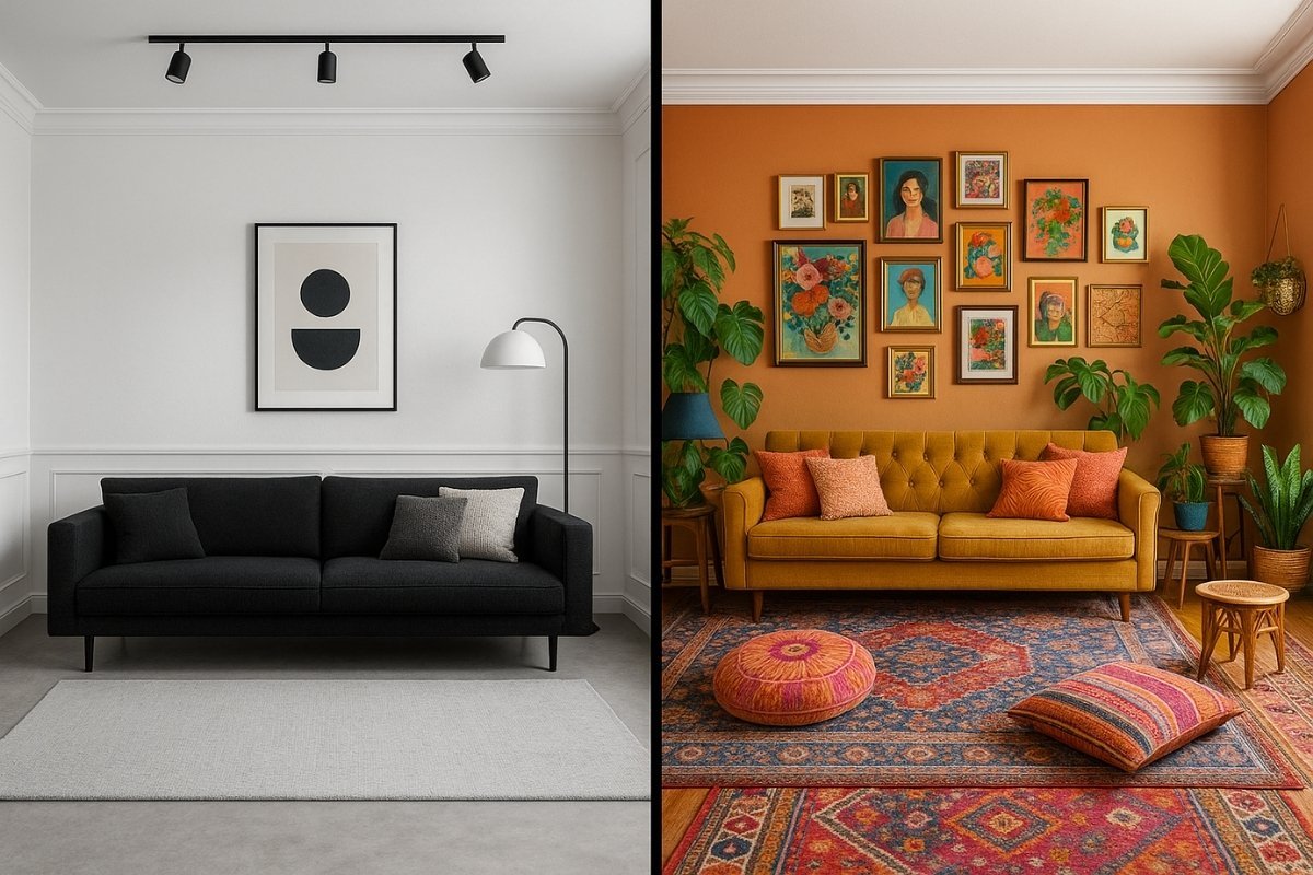 Two rooms reflecting different design styles