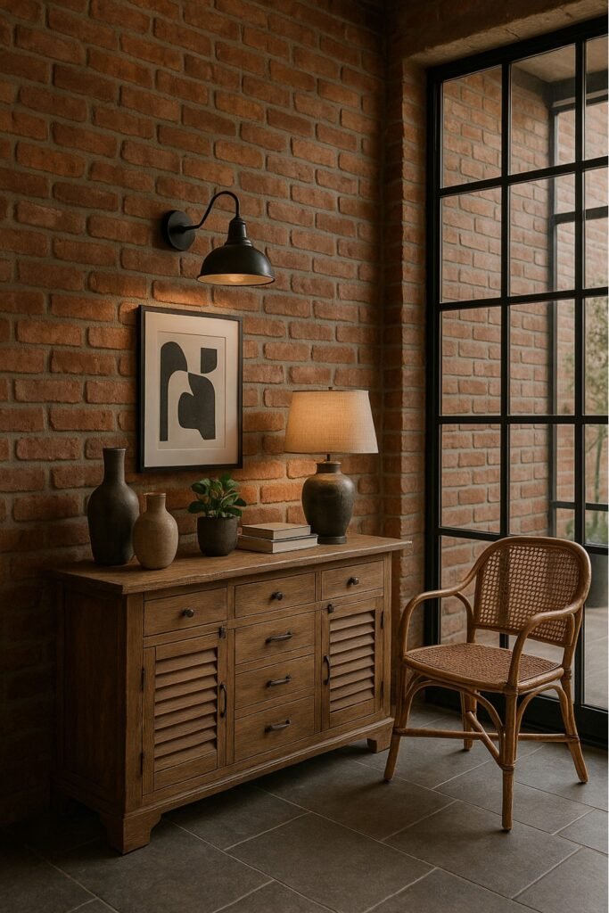 Foyer area with exposed brick for an industrial look