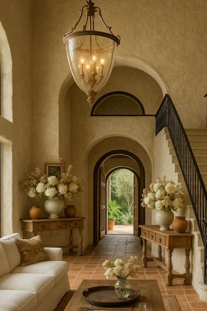 Entryway with grand arch and rustic decor