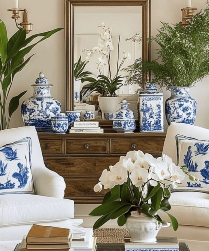 Blue floral vases