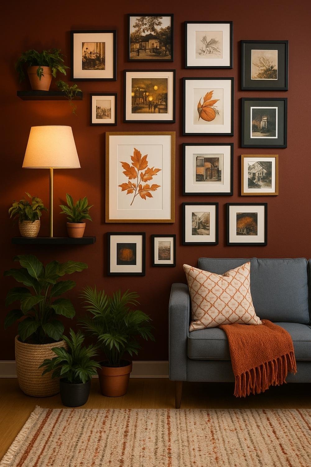 This asymmetrical gallery wall layout adds charm and showcases thoughtful planning.
