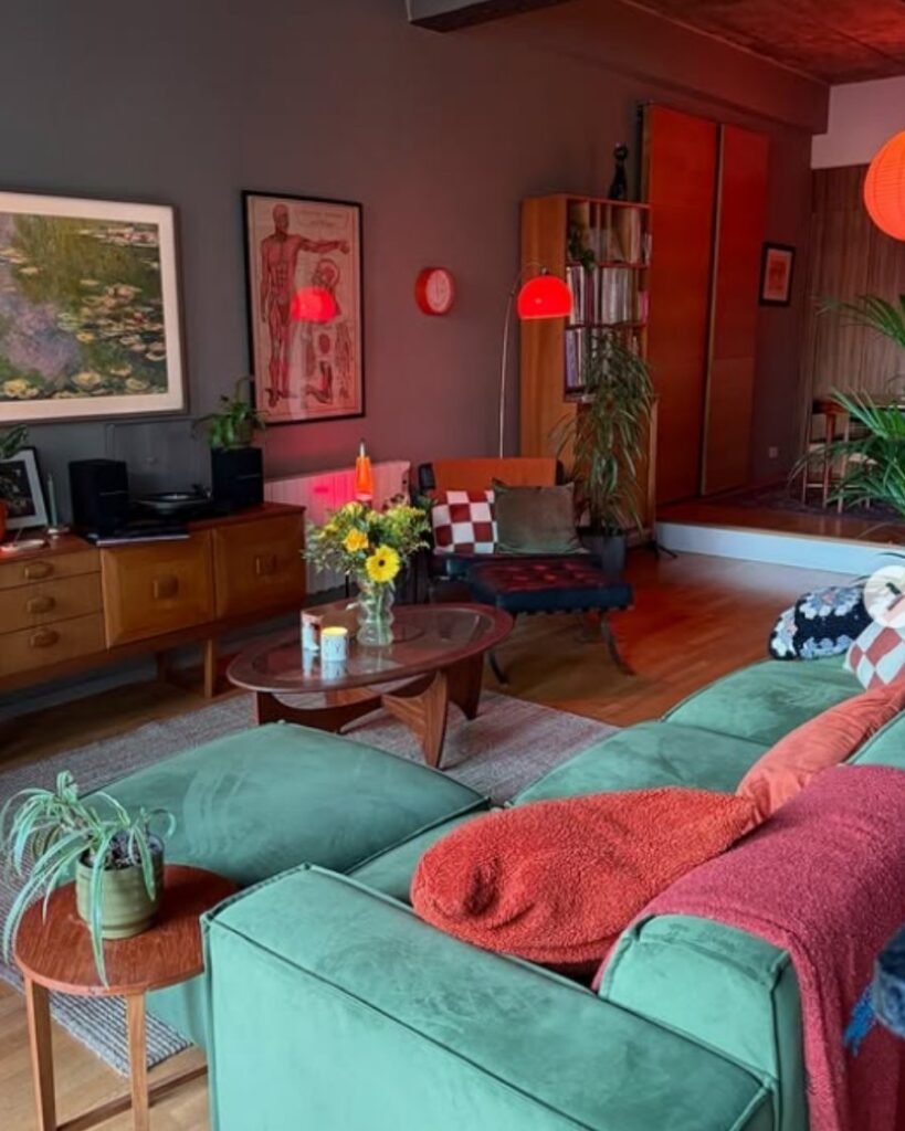 Living room styled with mint green sofa