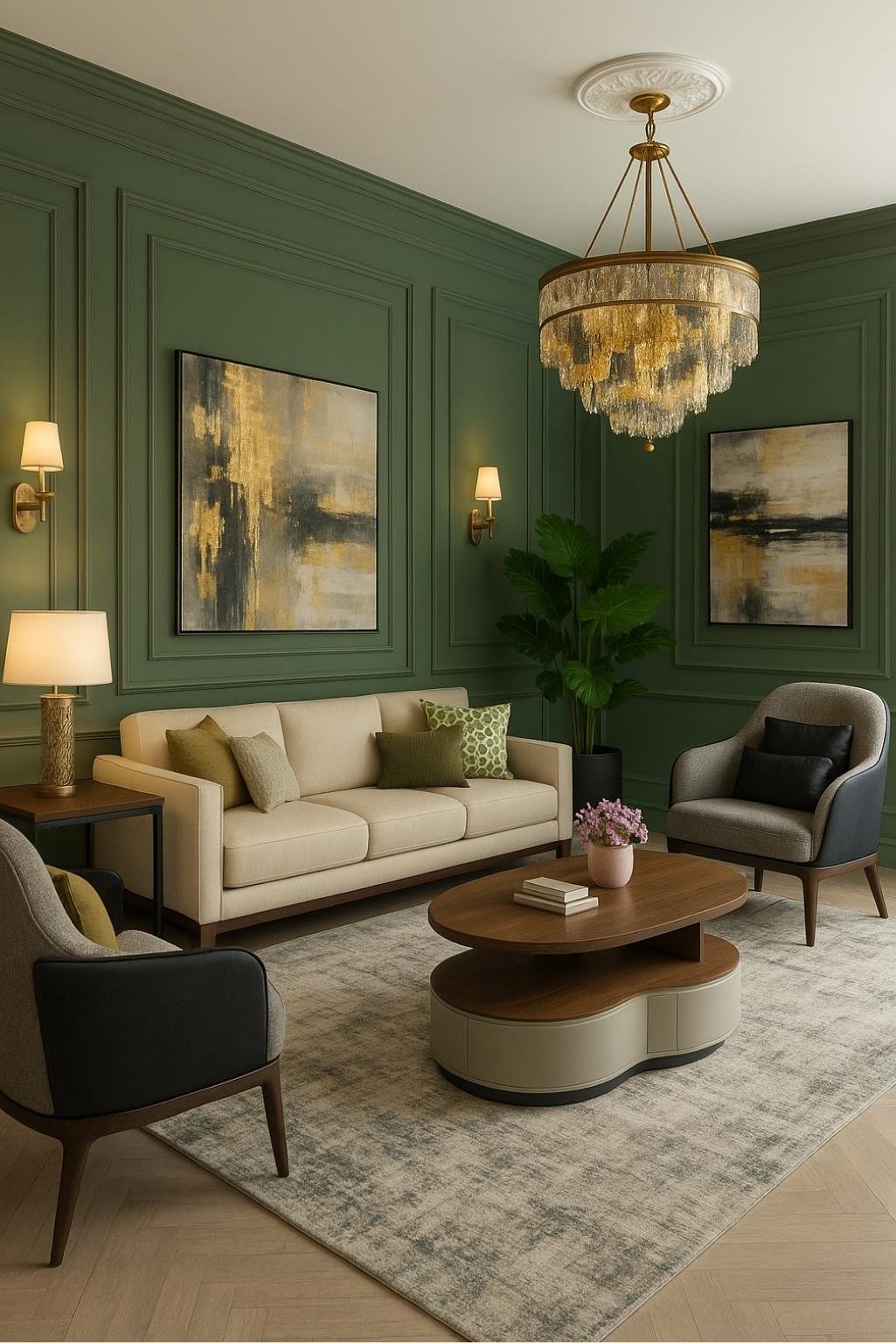 Wall molding painted in white—one of the budget friendly decor ideas used to add character to a living room wall without overspending.