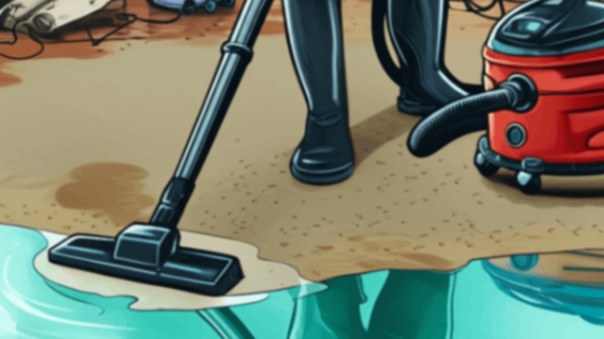 Person using a vacuum extractor to clean a water-soaked carpet after a flood