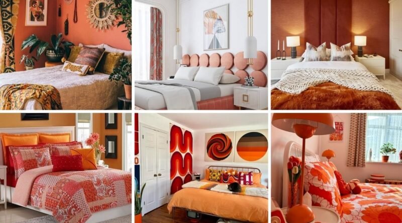 collage of orange colour bedroom ideas
