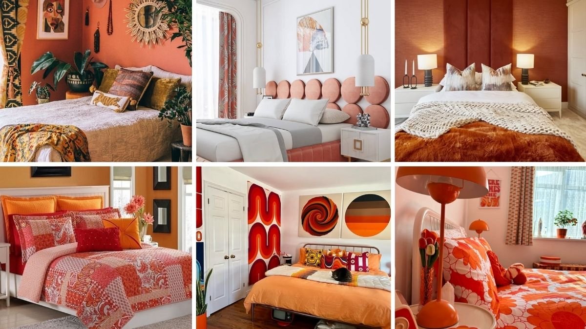 collage of orange colour bedroom ideas