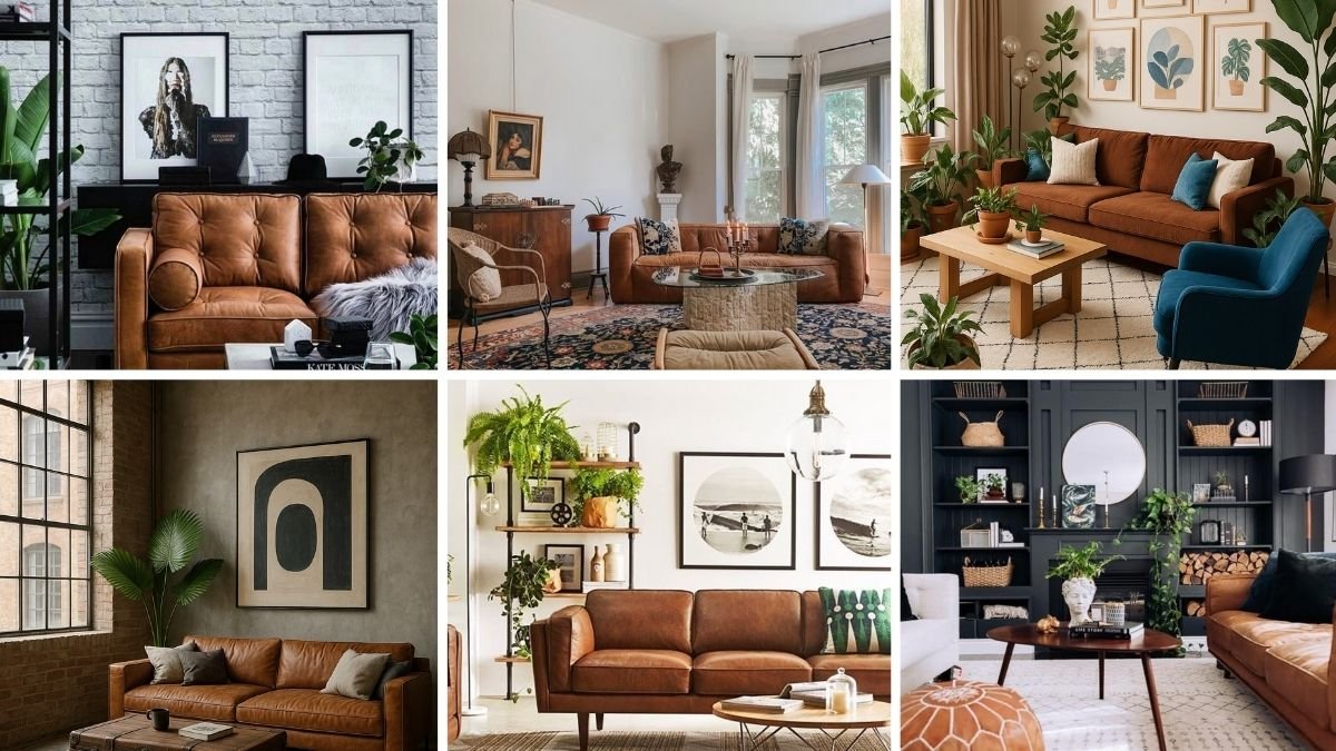 Explore this inspiring collage of tan sofa living room ideas—featuring a mix of modern, boho, and vintage styles with cozy textures, lush plants, and curated wall art that make tan sofas the perfect foundation for any interior.