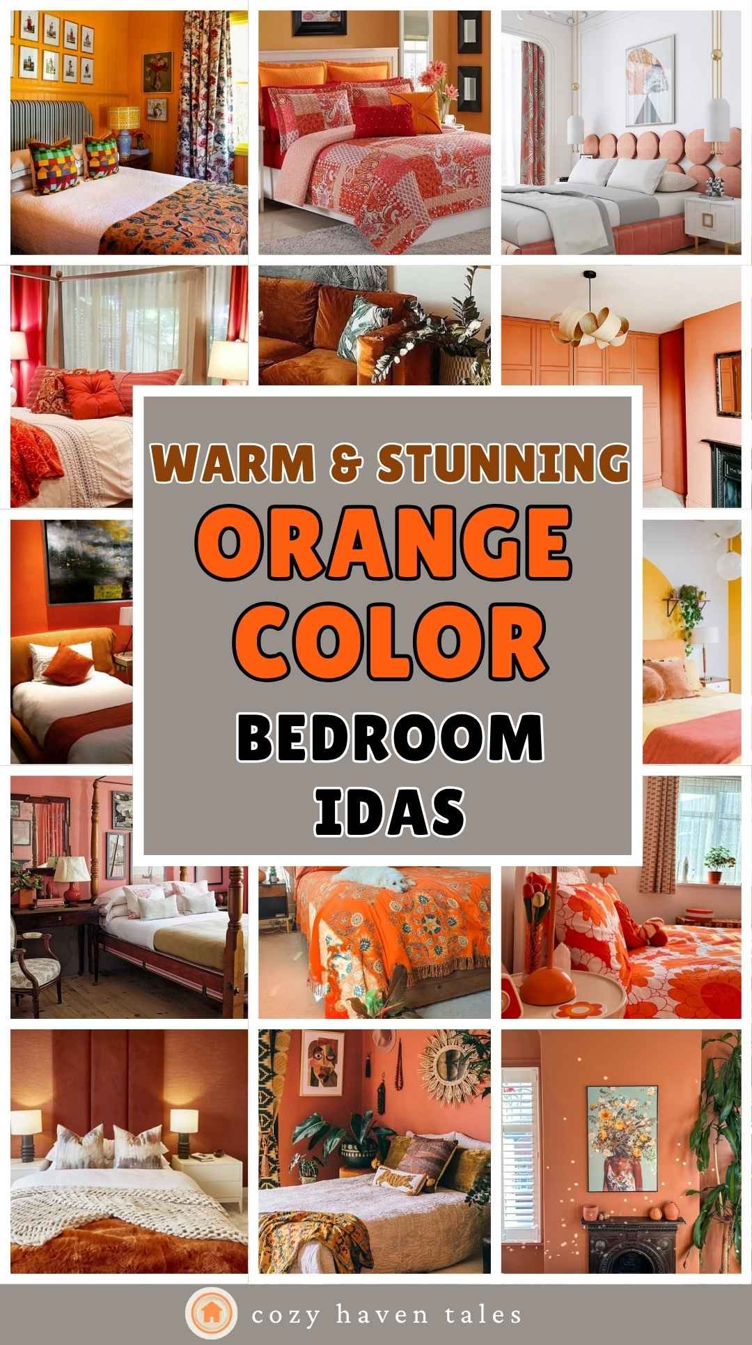 collage of orange bedrooms inspirations
