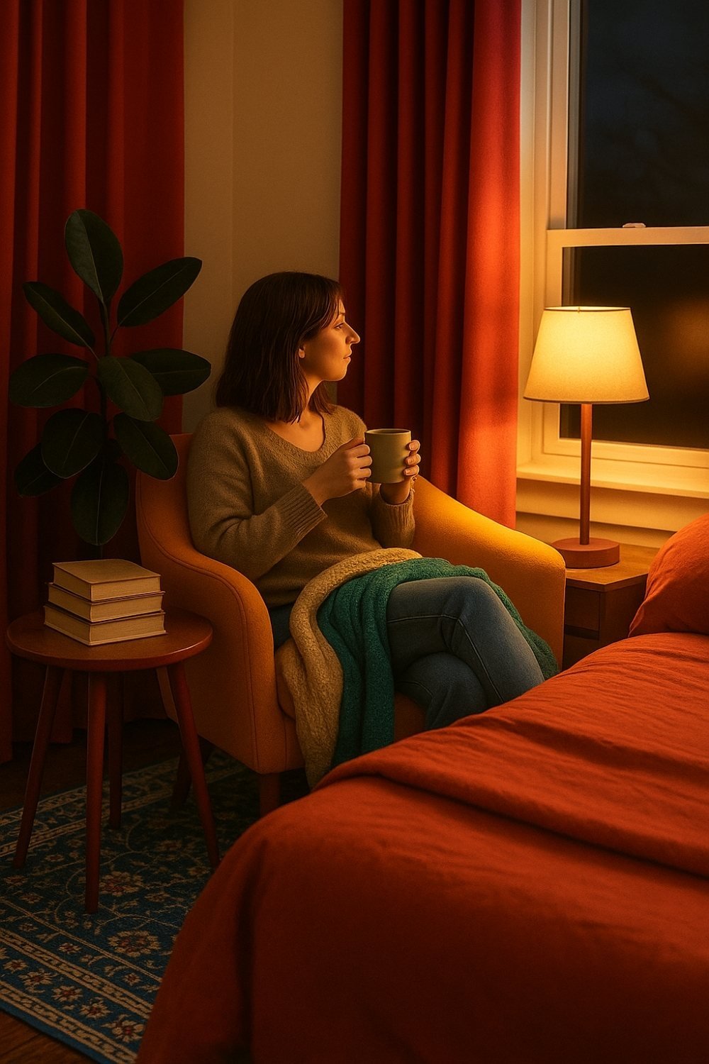 Cozy spaces support emotional wellness—simple rituals like tea, soft lighting, and comfort can ease stress at the end of the day.