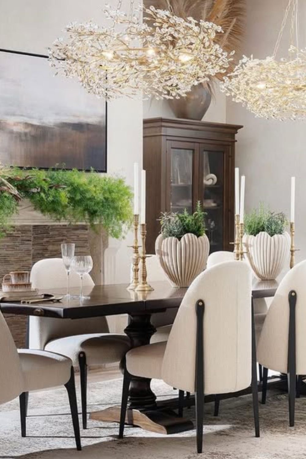 Elegant dining room with natural light, wooden table, and neutral tones – tuscan style home interior design