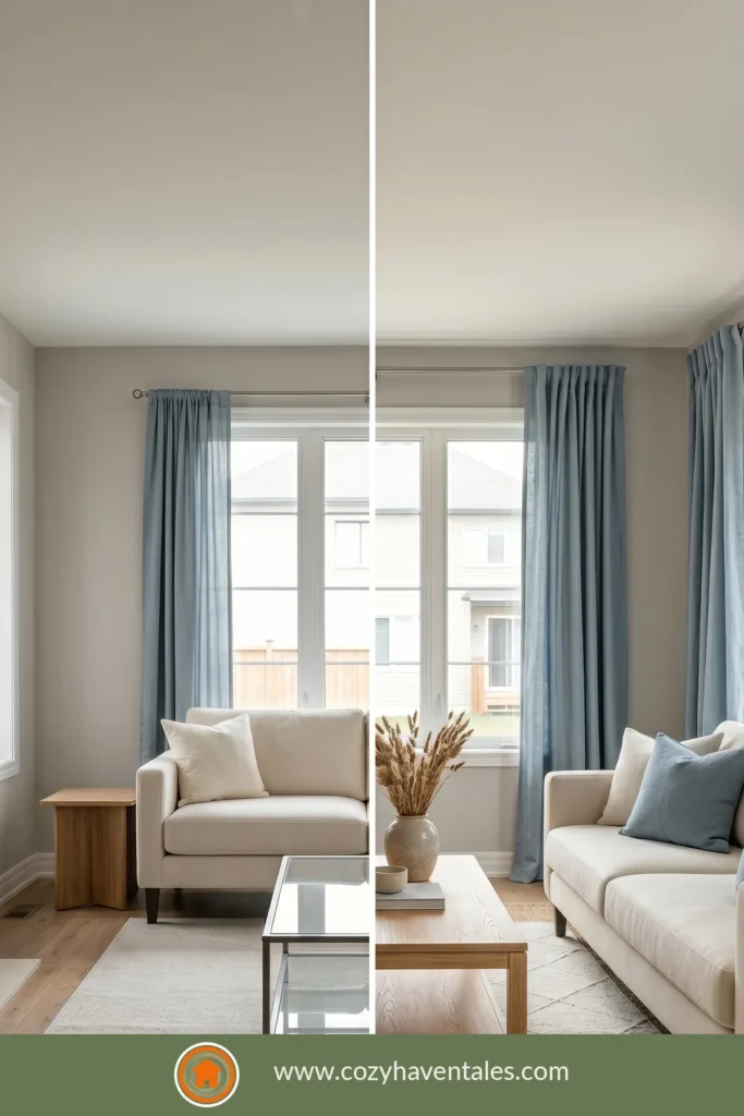 Soft blue living room with elevated decor and layered accessories