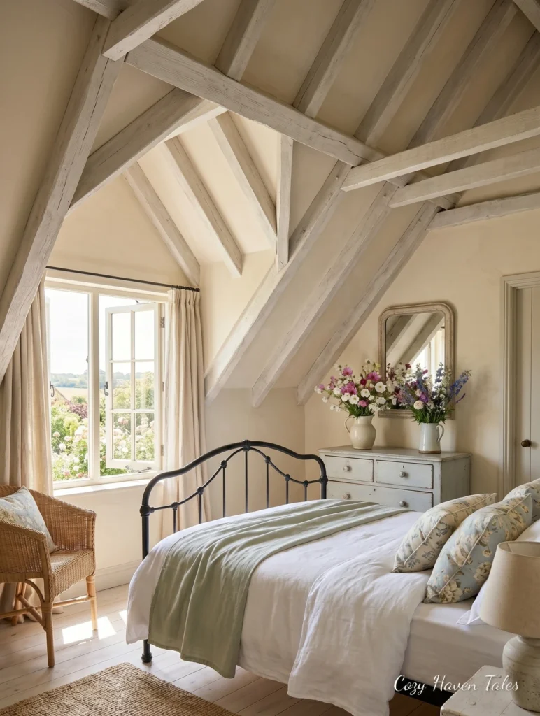 combination of crisp white bedding, soft blue floral cushion