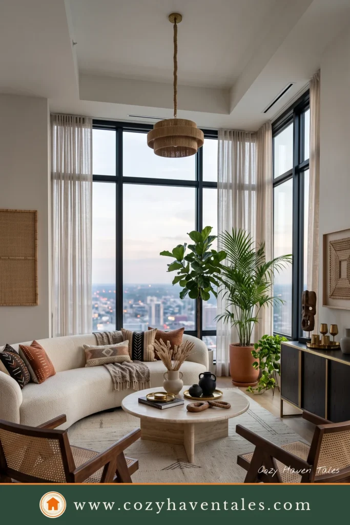 Luxury Afrohemian Living Room with City View