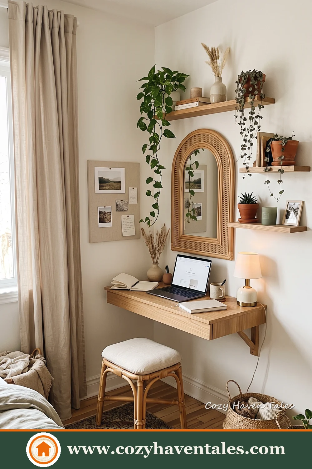 Functional boho study layered with warm textures