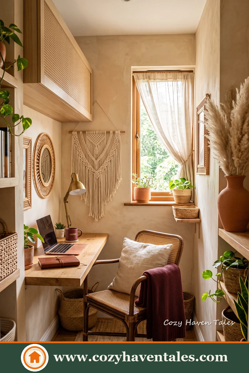 Accent wall and collected details shape an inviting bohemian study