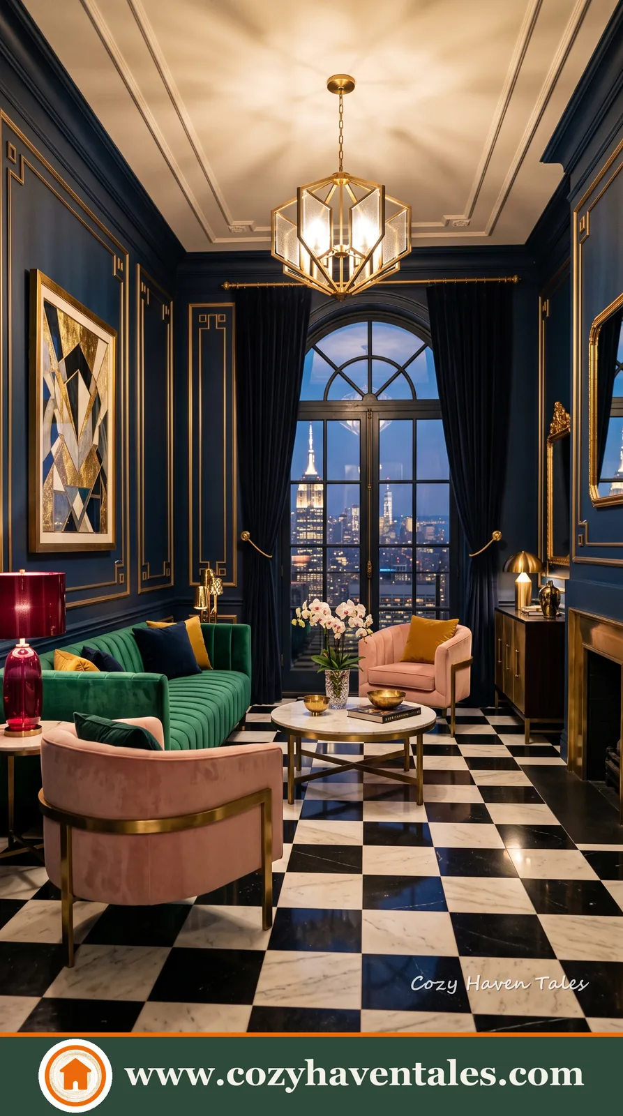 Stylish checkered floor design ideas with a refined interior showing the color palette and finishes