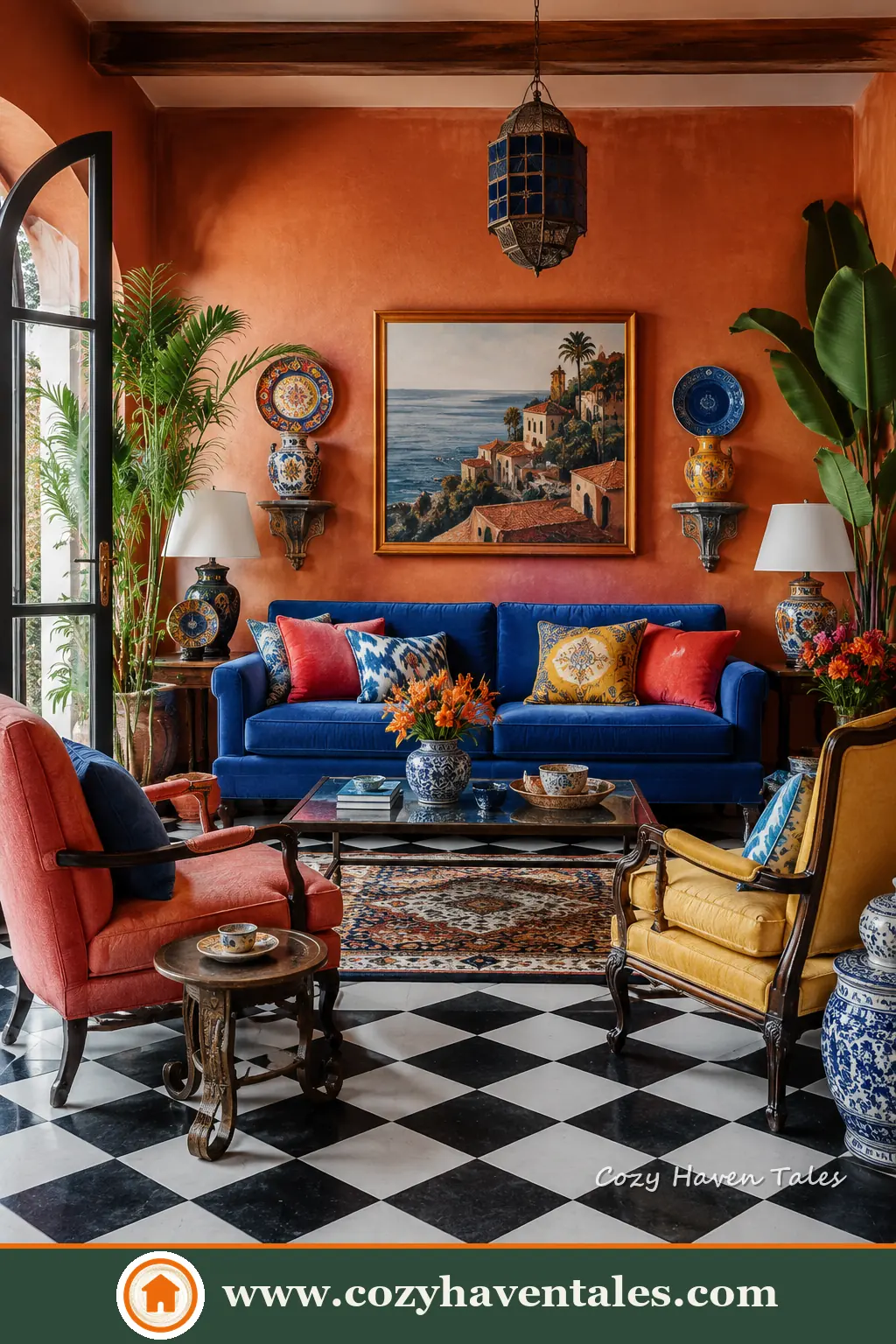 Elegant checkered floor design ideas with a charming interior showing the furniture and decor pairing