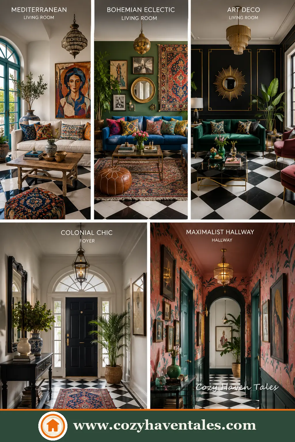 Calm checkered floor design ideas with a airy interior showing the seating and layout flow