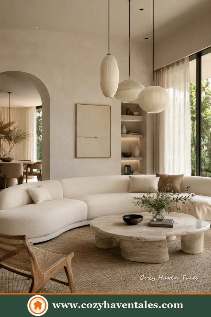 Japandi Modern contemporary modern living room ideas with a bright interior showing natural light and warm materials
