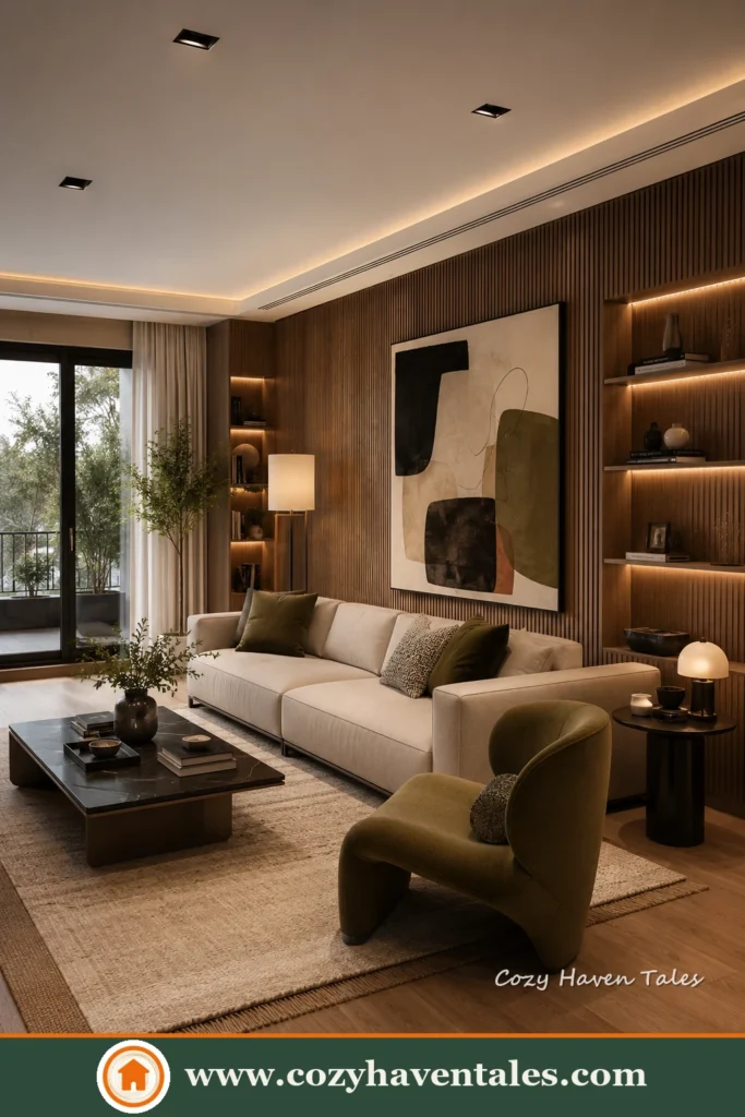 Airy contemporary modern living room ideas with a timeless interior showing styling details and mood