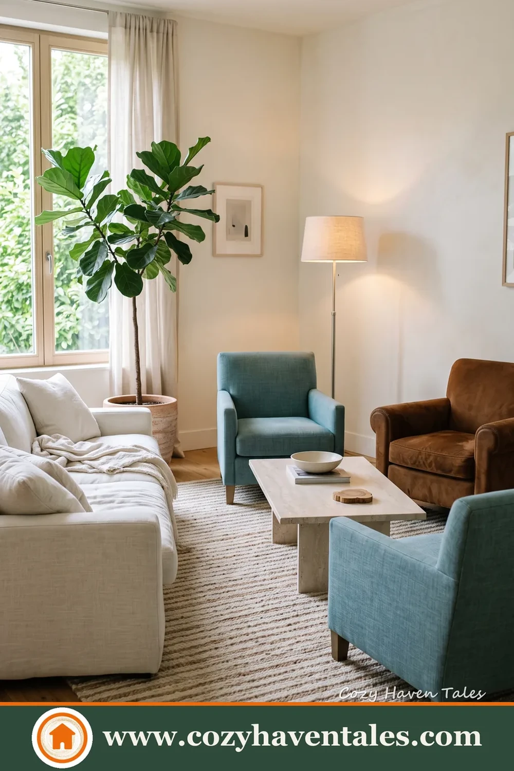 Timeless minimalist living room ideas with a serene interior showing the color palette and finishes