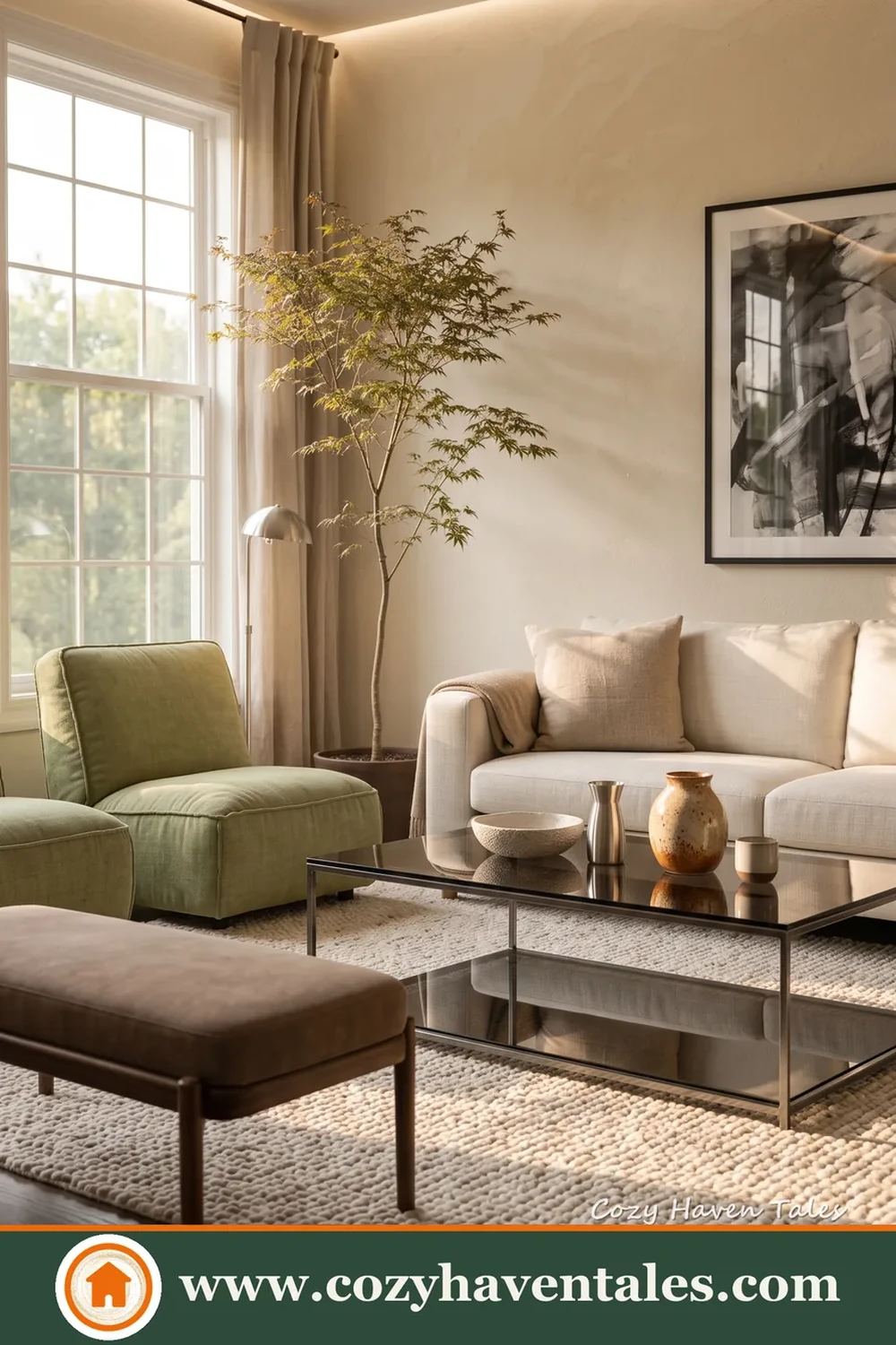 Cozy interior design idea showing cozy styling and smart storage