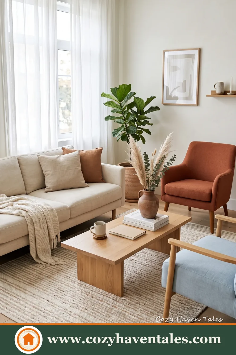 Two contrasting chairs add personality without making the room feel crowded.